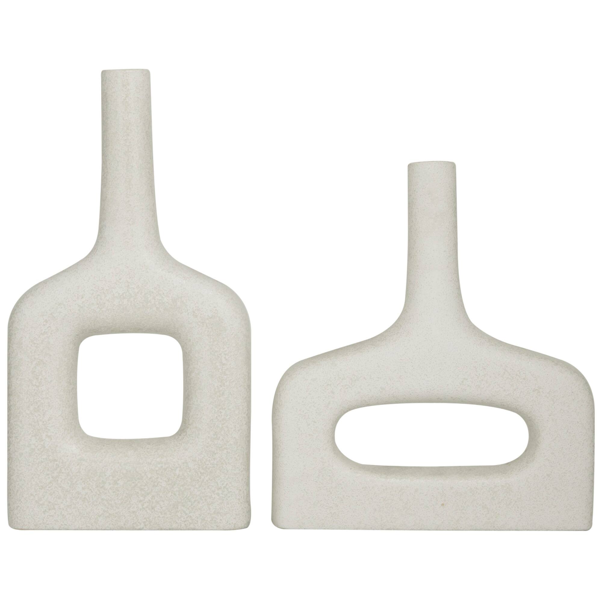 CosmoLiving by Cosmopolitan White Ceramic Donut Shaped Vase Set of 2 16", 13"